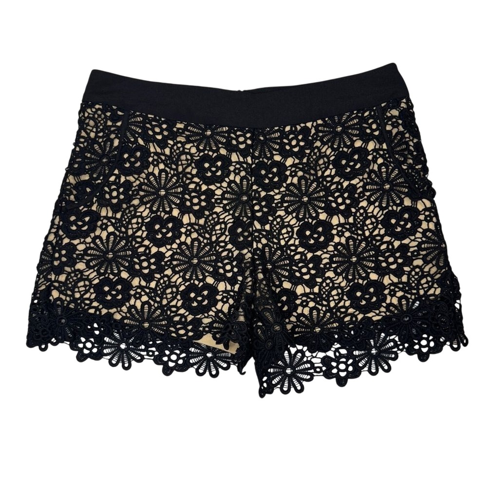 Monteau‎ Lace Overlay Black Over Nude Dress Shorts Large
